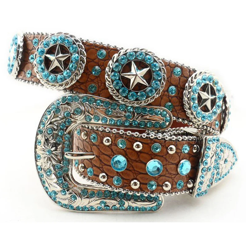 Cowgirl western blue crystal texas star concho studded bling bling croc