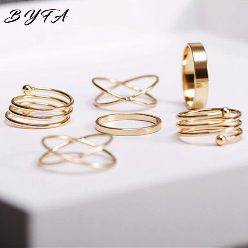 

6pcs Simple Gold Ring twisted rope Geometric Gold Color Finger Joint Ring Knuckle Rings Set Gift for Women's jewelry Girls Gifts