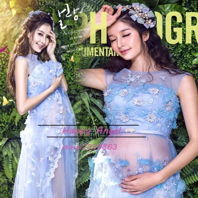 

Photography Props Pregnant Maternity Women Long Dress Spring Flower Elegant Hollow Romantic Princess Dress Free Size Baby Shower