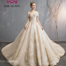 Жемчужное Расшитое бисером Европейское модное свадебное платье новые крылышки рукава цвета шампанского Свадебные платья невесты платье WX0144