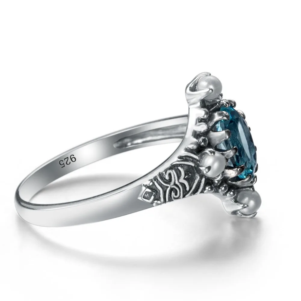 Szjinao Freshwater Pearl Ring Aquamarine Jewelry 925 Sterling Silver Rings for Women Vintage Wedding Decoration Wholesale