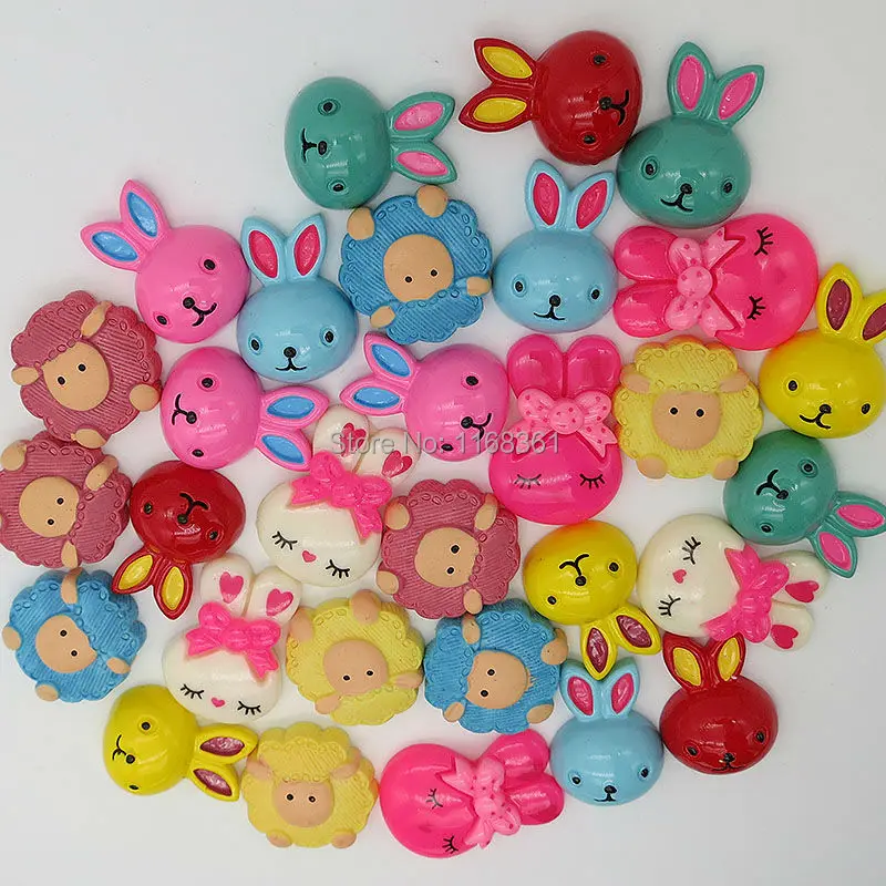 5 шт./лот цветные кавайные кроличьи козы с плоской спинкой из смолы разные размеры