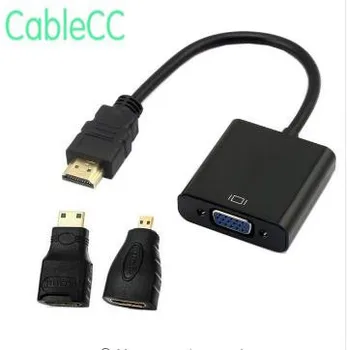 

HDMI Source to VGA Female Output Cable with Micro & Mini HDMI Adapter for Projector Monitor PC Laptop Black
