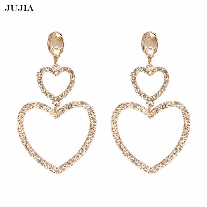 

JUJIA New Hot Sale Crystal Drop Earing Resin Heart Shaped Dangle Earrings For Women Charm Jewelry