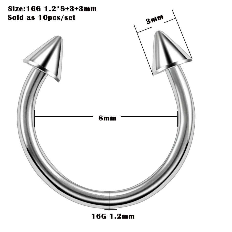 10 шт./компл. сталь козелка пирсинг спирали Нос Кольца для пирсинга перегородки носа пирсинг промышленного пирсинг штангой пирсинг ювелирные изделия для пирсинга