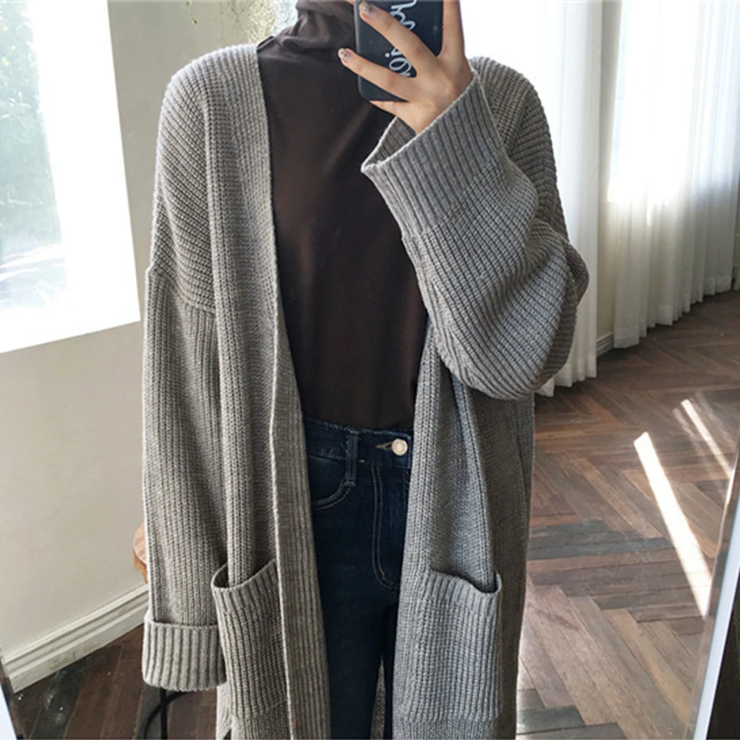 

Autumn Harajuku Oversized Knitwear Sweater Cardigan 2019 Fashion Loose Knitted Black Jacket Coat Women Pockets Long Cardigans