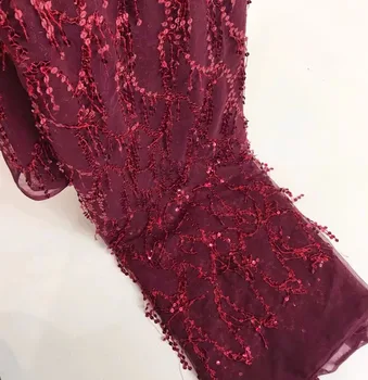 

New arrival african lace fabric wine red sequins french net tulle lace with nigerian lace fabrics for wedding