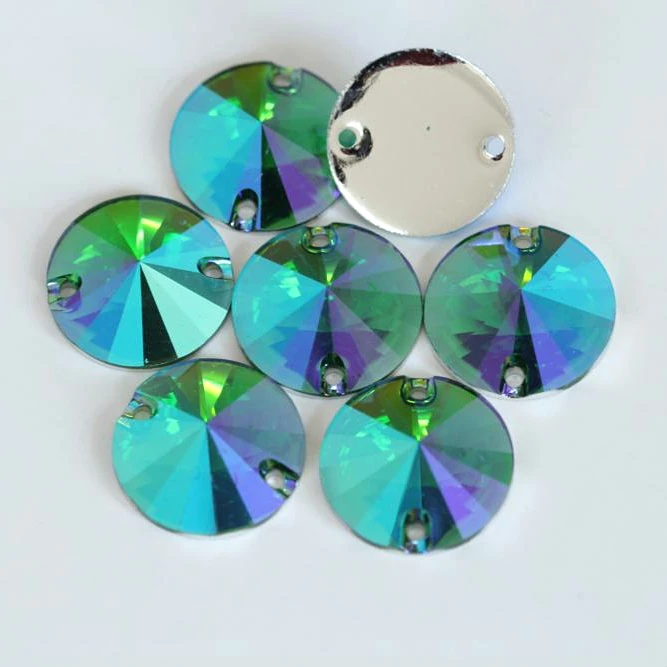 Emerald AB Round Rivoli Resin Sew On Rhinestones10mm 12mm 16mm Flat