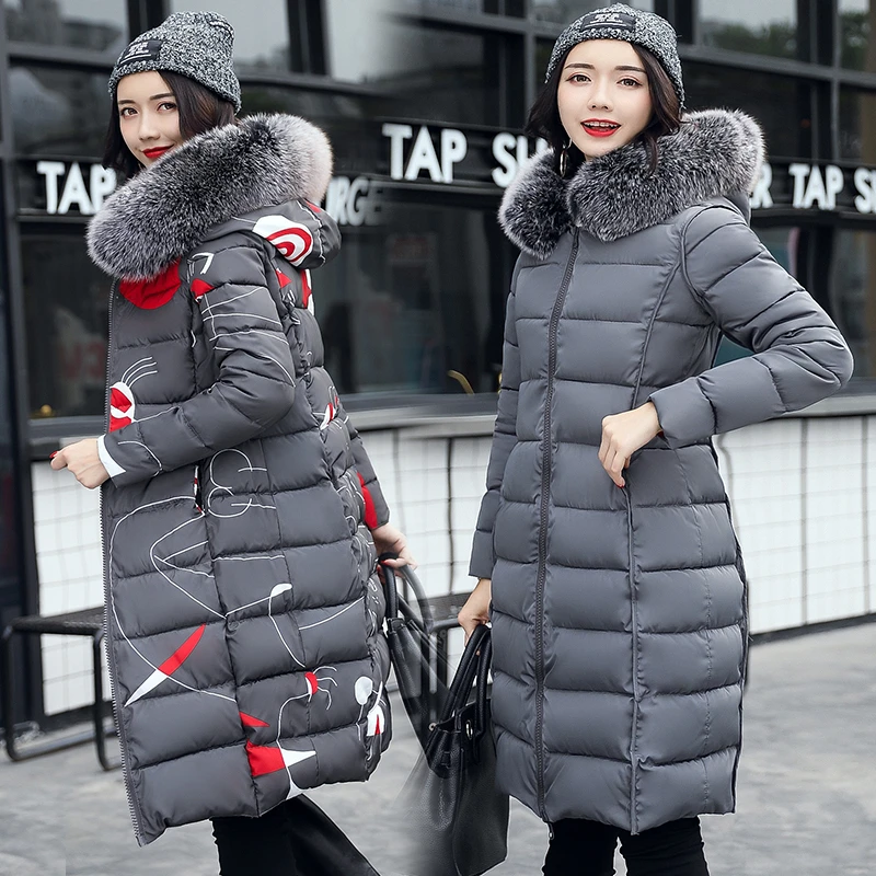 Hiver D'hiver Manteau Green Femmes Col De Slim Femme Fourrure bleu Noir Deux 2019 rouge Vestes Femelle Capuche Parka Porter À Chaud Nouveau gris army Long Sijimz Côté zSMVpU