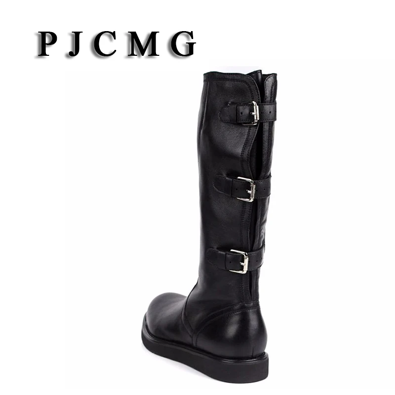 Echtem Qualität Pjcmg Neue Winter Westlichen Black Motorrad Hohe Männer white Leder Stiefel Vintage Für Schwarz qxTFUa