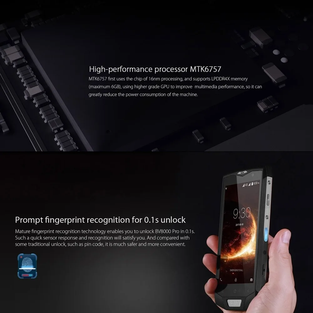 Blackview BV8000 Pro 4G мобильный телефон 5 0 дюймов FHD MTK6757 Octa Core Android 7 6 ГБ Оперативная память