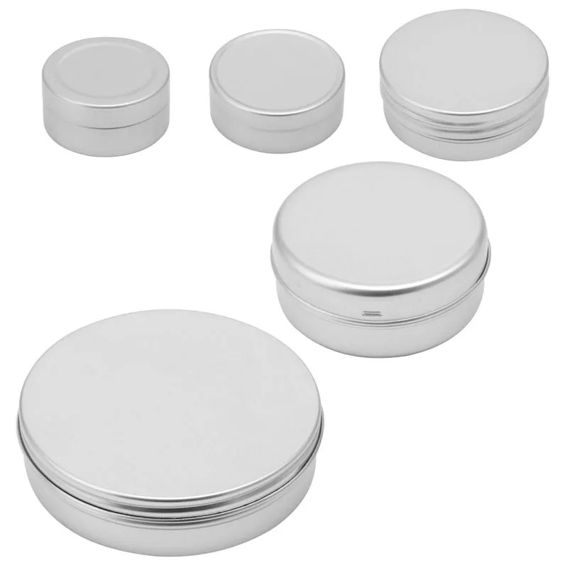 

10ml-100ml Aluminium Empty Cosmetic Pot Jar Tin Container Silver Screw Lid Box