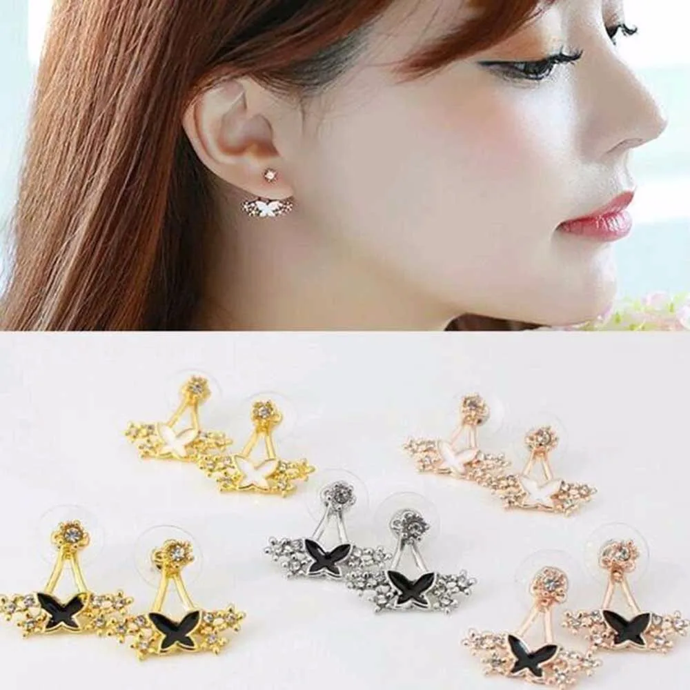 TOMTOSH 2017 Korean Style Cute Gold/Silver Crystal Flower Ear Piercing