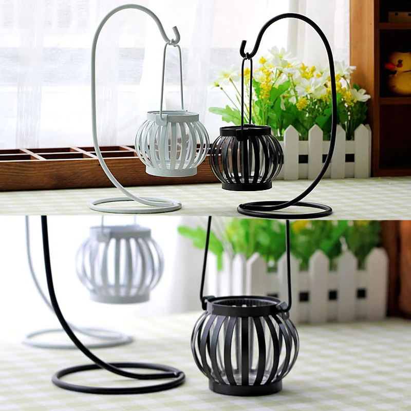 2 Pieces European Style Lantern Hollow Out Candle Holders With Glass