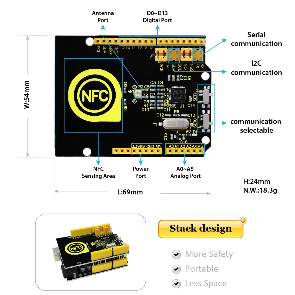 Экран контроллера Keyestudio PN532 NFC/RFID для arduino uno r3|Аксессуары демонстрационных
