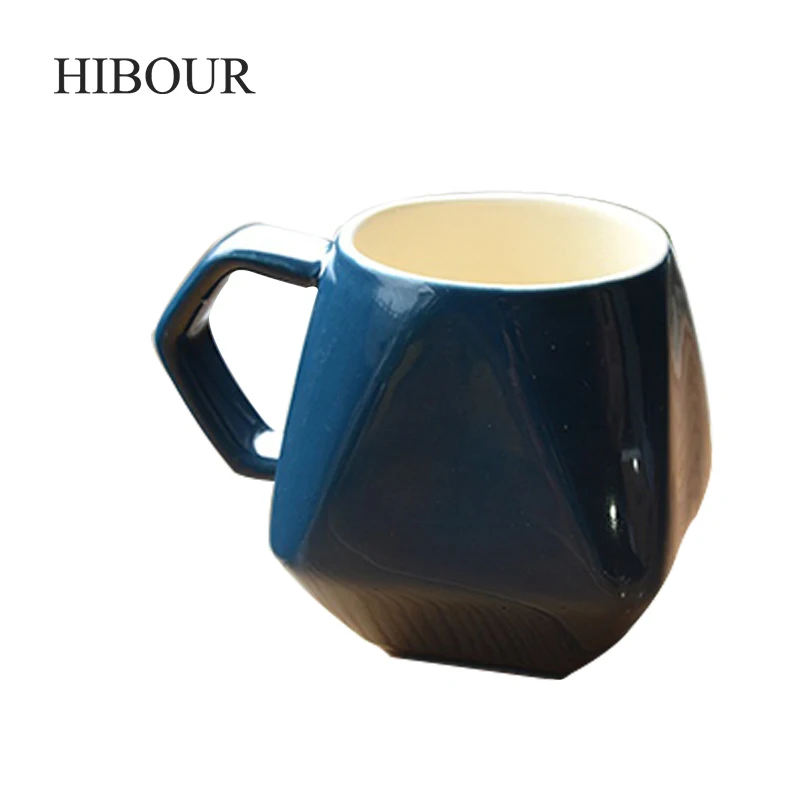 HIBOUR Creative Diamonds Coffee Mugs with Spoon Retro Drinkware Cup for
