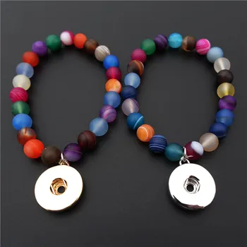 

Rainbow Stone Stretch Stacking Bracelet 18mm Metal Snap Button Dangle Charm 8mm Matt Colors Ball Moonstone Planet Orbs 12 PCs