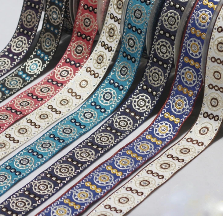

5yards Oriental jacquard woven webbing lace trim 3cm dress collar ribbon tape ethnic tribal nepal thai india boho DIY accessory