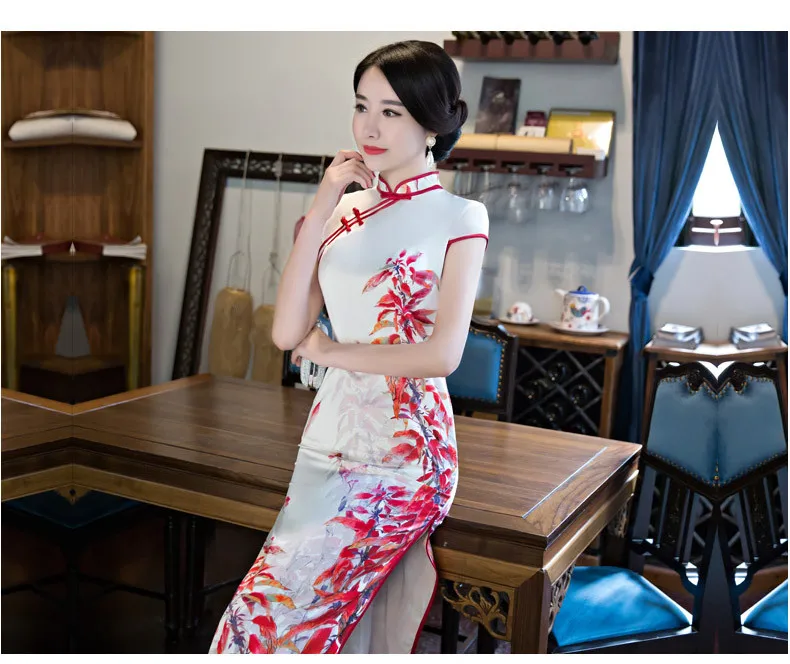 Ретро короткий рукав Qipao национальный тренд платье цветочный Cheongsam Длинные Ципао китайское традиционное платье для Для женщин