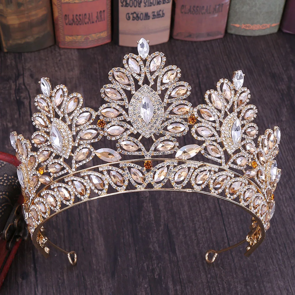 

Luxury Baroque Bride Crown Gold Princess Wedding Hair Accessories Crystal Bridal Tiaras And Crowns Fashion Party Headpieces