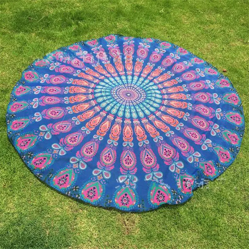Chiffon Polyester 150cm Round Beach Towel Vacation Seaside Shawl Bath Towel Large Peacock tail printing Swimming Towel For Beach 3