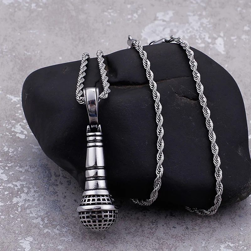 Кулон «микрофон» из нержавеющей стали ожерелье для мужчин ожерелье в стиле хип-хоп для любителей музыки металлические украшения