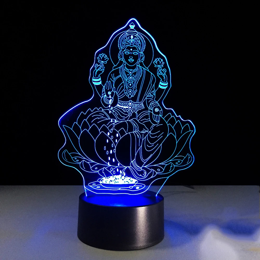 7 цветов Изменение 3D Lakshmi ночник светодиодный USB визуальный Индии богиня богатства настольная лампа украшения спальни сна освещение подарки для детей