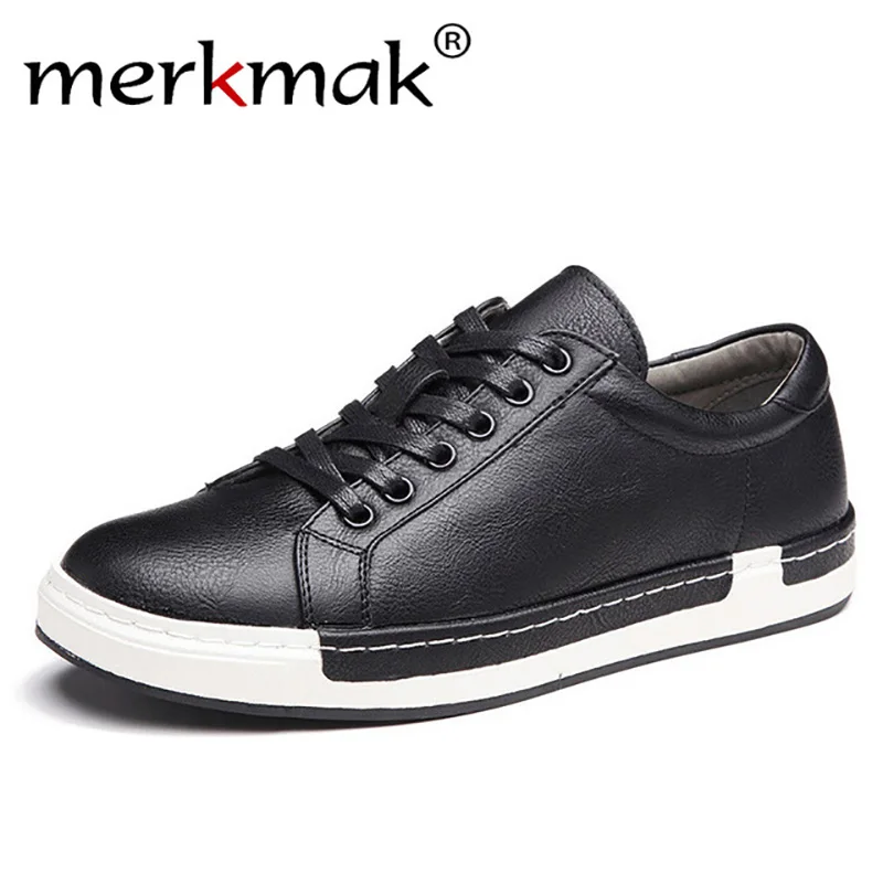 Baratos Merkmak 2019 zapatos casuales de moda para hombre, zapatos Vintage hechos a mano, zapatos de marca marrón para hombre, zapatos de ocio de cuero genuino para hombres