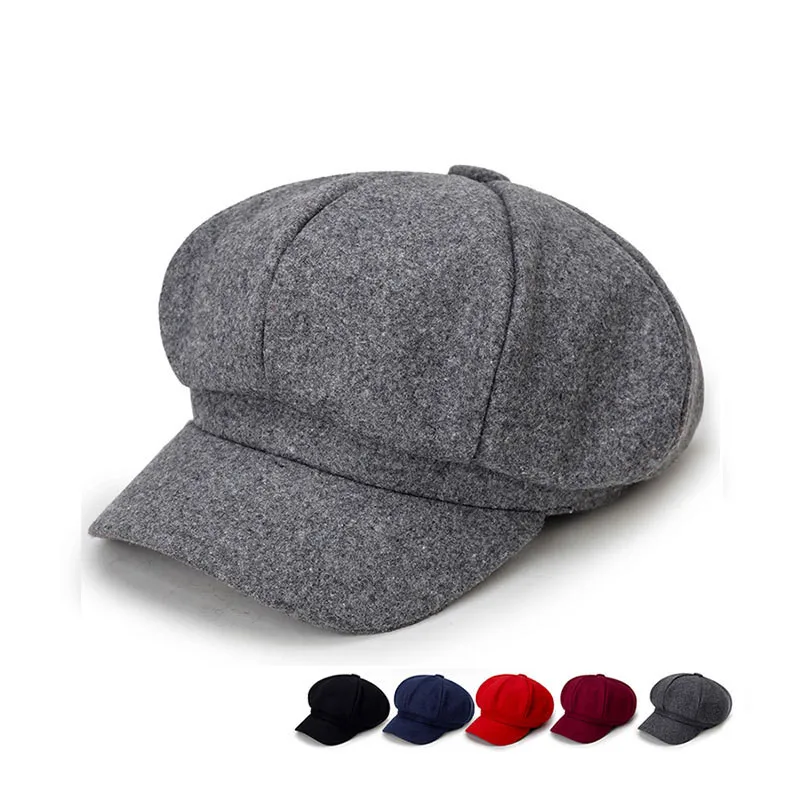 

New Fashion Fall Winter Warm Women Ladies Berets caps Woolen Blends Octagonal Hats Baggy Newsboy Student Painter Sports hat