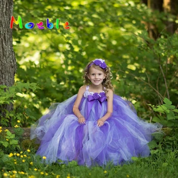 

Moeble Purple Ankle-length Girl Flower Dresses Kids Children long Tulle Tutu Dress Wedding Birthday Party Clothes Ball Gown Gift
