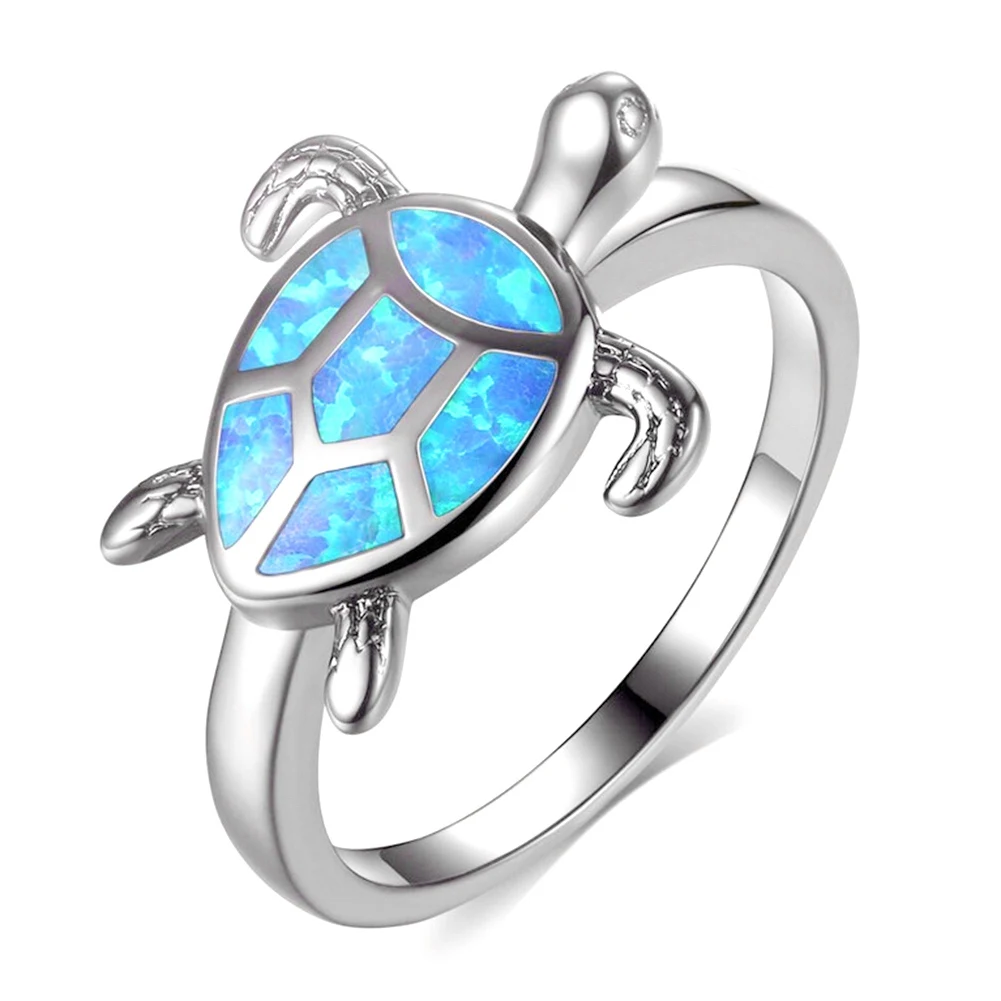 Vintage Unique Turtle Blue Animal Filled Cocktail Cute Ring Rings For