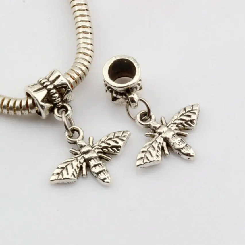 

60 Pcs Tibetan Silver Bee Dangle Beads Charms Fit Charms Bracelet 22x16mm (2435)