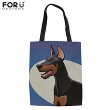 FORUDESIGNS/Холщовая Сумка-тоут с принтом Doberman, Женская хлопчатобумажная хозяйственная сумка, повседневная одежда для девочек-подростков, модная женская сумка из эко-кожи