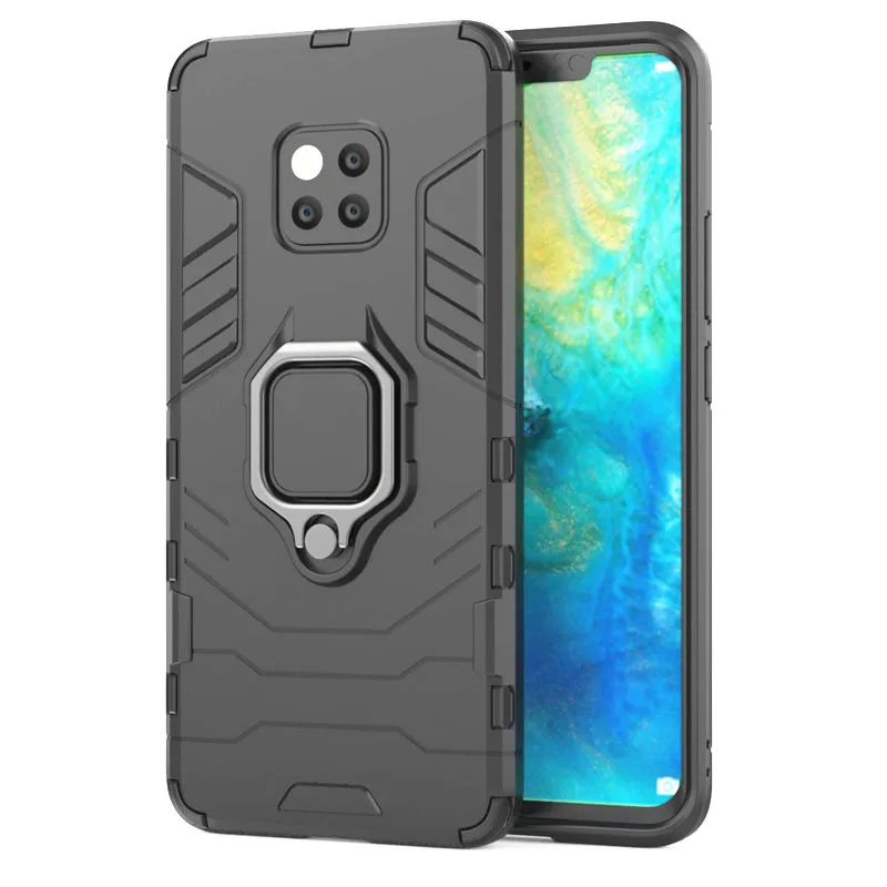 

Soft Silicon + PC Hard Armor Iron Man Case For Huawei Mate 20 Pro Phone Back Cover With Ring Bracket Stand