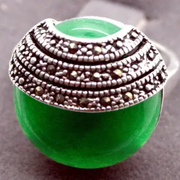 

wholesale good Pretty Natural Coin Green gems stone 925 Sterling Marcasite Ring Size 7/8/9/10