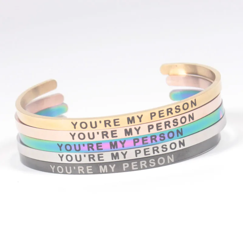 

You're My Person Stainless Steel Bangle Laser Positive Inspirational Quote Handmade Cuff Mantra Bracelets For Women Best Gifts
