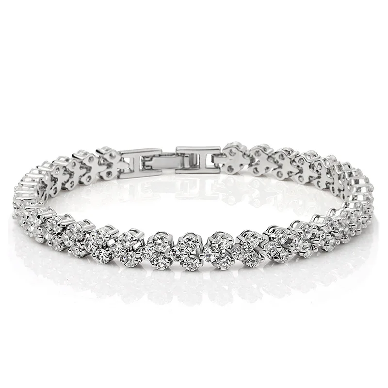 

Fashion Silver Plated Chain Link Bracelets For Women Ladies Shining Aaa Cubic Zircon Crystal Bracelet Femme Jewelry Gift B3
