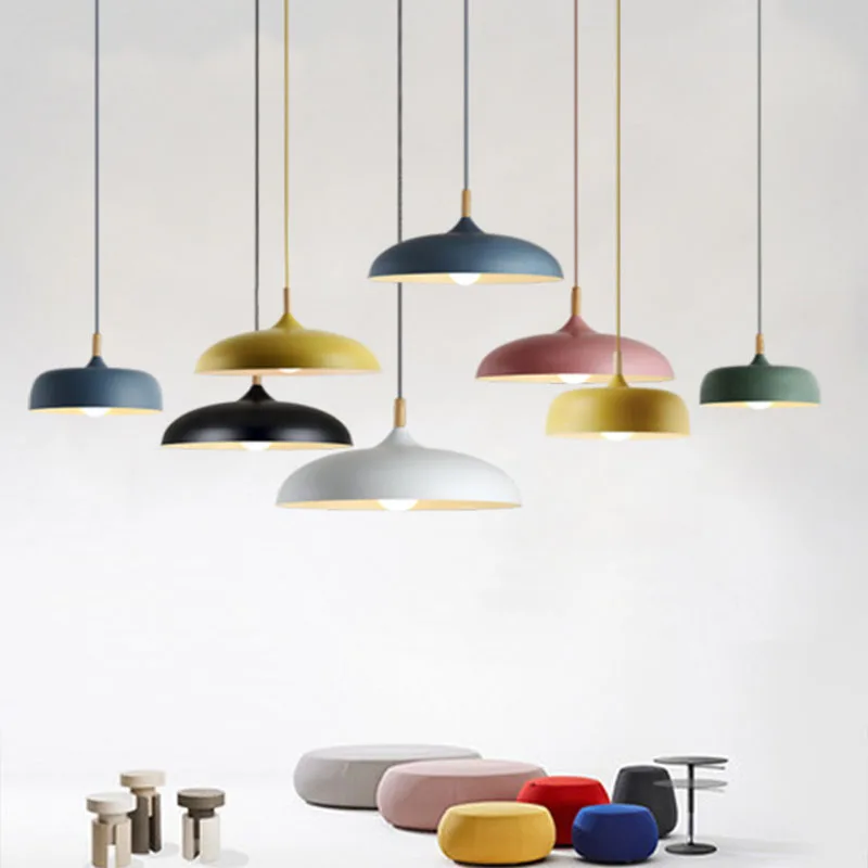 Nordic Hanging 6 Colors Pendant Light Post Modern Aluminium Solid Wood Pendant Lamp Dining Restaurant Cafe Pendant Light (6)