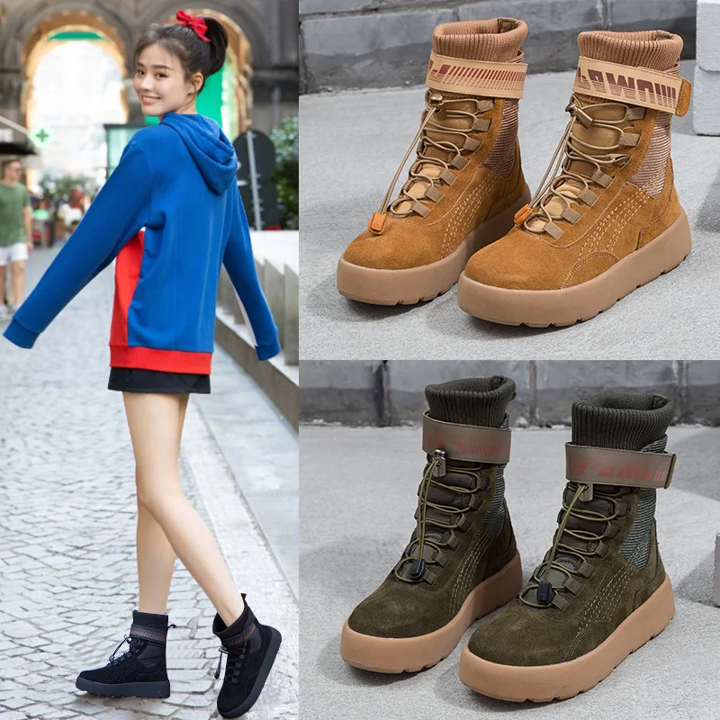 Mi Automne Cuir mollet Lacets Taille Noir army Décontractées Mode Nouveau jaune Grande forme Appartements À Green Bottes Plate En Souple Pour Femmes E2IHD9