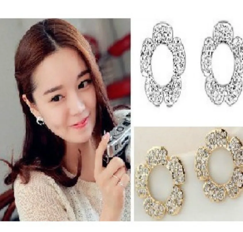 Korean Fashion Jewelry Bohemian Ear Studded Rhinestone Hollow Crystal