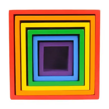 

RCtown Wooden Rainbow Color Stacking Frame Blocks Toy for Kids Baby