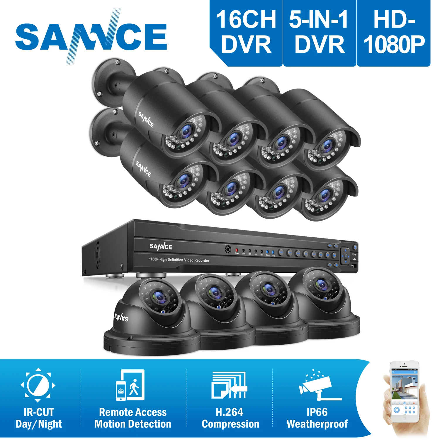 

SANNCE 16CH 2MP Full HD CCTV System HDMI DVR 8PCS 1080P bullet 4PCS Dome Home Video Security Cameras Surveillance System 2TB HDD