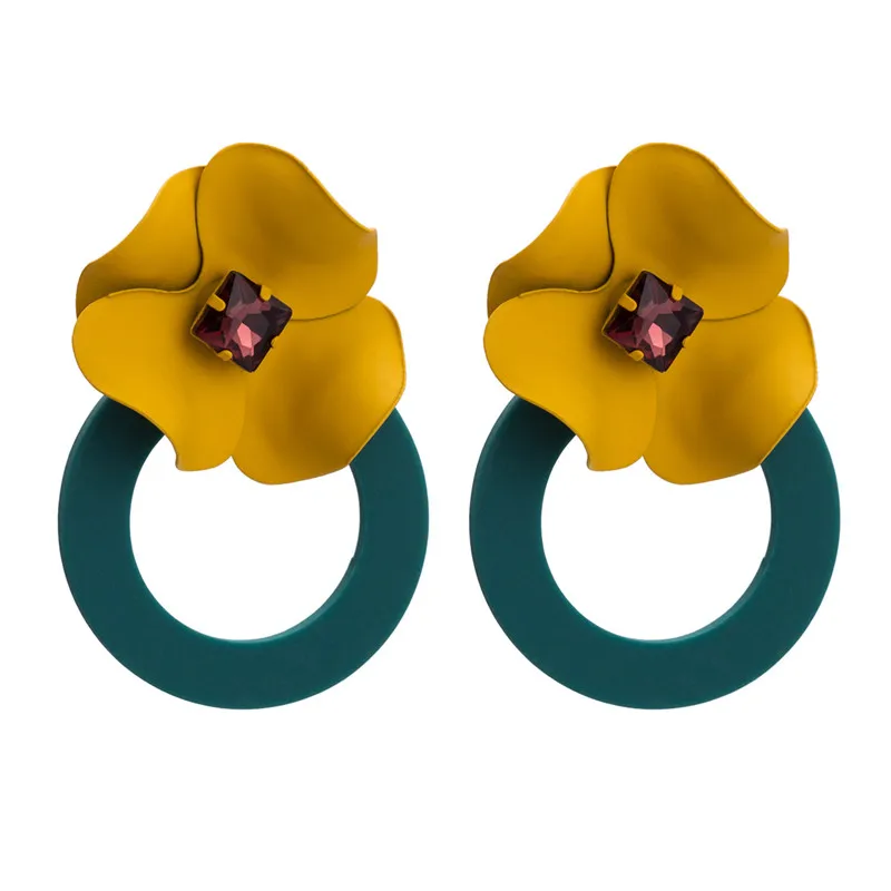 

Trendy Floral Top Fashion Drop Earrings Hollow Acrylic Circle Pendants 2019 pendientes Rhinestone oorbellen ET1011