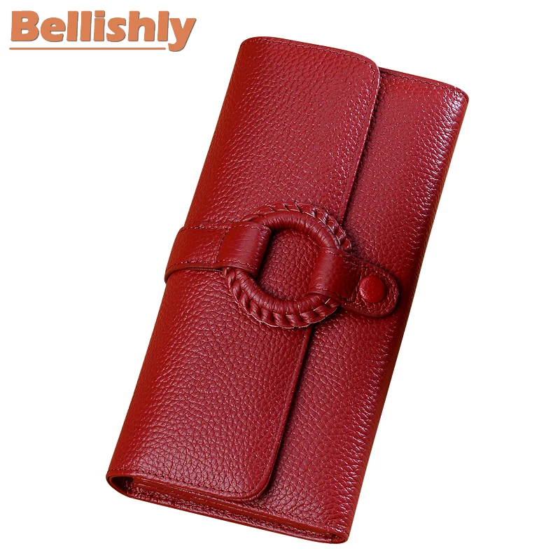 

Bellishly Women Long Soild Top Quality Cow Leather Wallet Lady's Vintage Chic And Leisure Womens Wallets Leather Genuine Purses