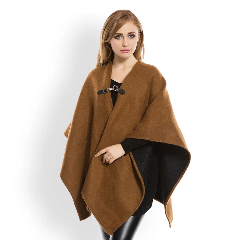 

New fashion solid plain poncho scarves with button women blanket scarf lady winter thick warm cape wrap luxury high quality