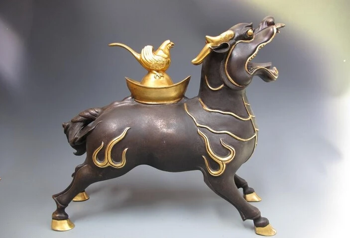

wholesale factory Chinese regius 100% Pure Bronze 24K Gold Auspicious Bird kylin Foo Dog Censer