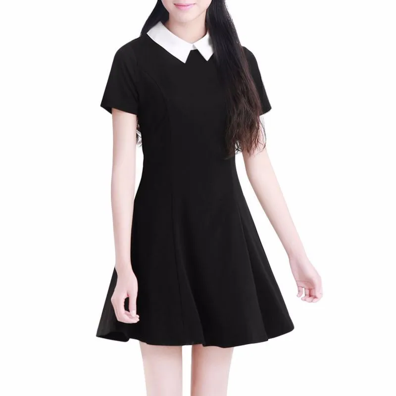 

New arrivalSummer Elegant Women Vestidos Peter Pan Collar Dresses Party Lady Short Sleeve Office Dress School Sundress