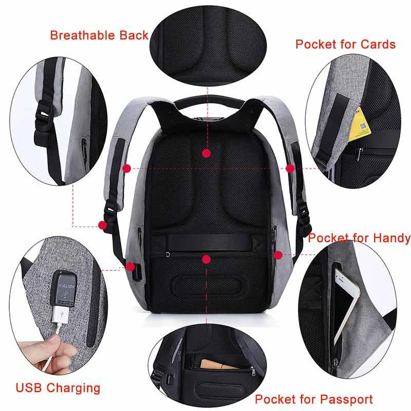 KALIDI viaje mochila portátil 156-173 pulgadas impermeable antirrobo mochila multifunción Daypack U