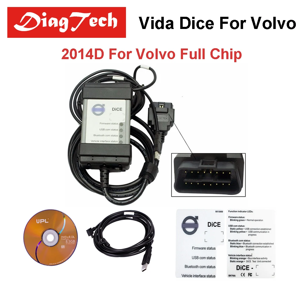 Newest 2014D Vida Dice Full Chip For Volvo Vida Dice Excellent PCB OBD2 Diagnostic Tool For Volvo Dice Pro Vida Dice Green Board