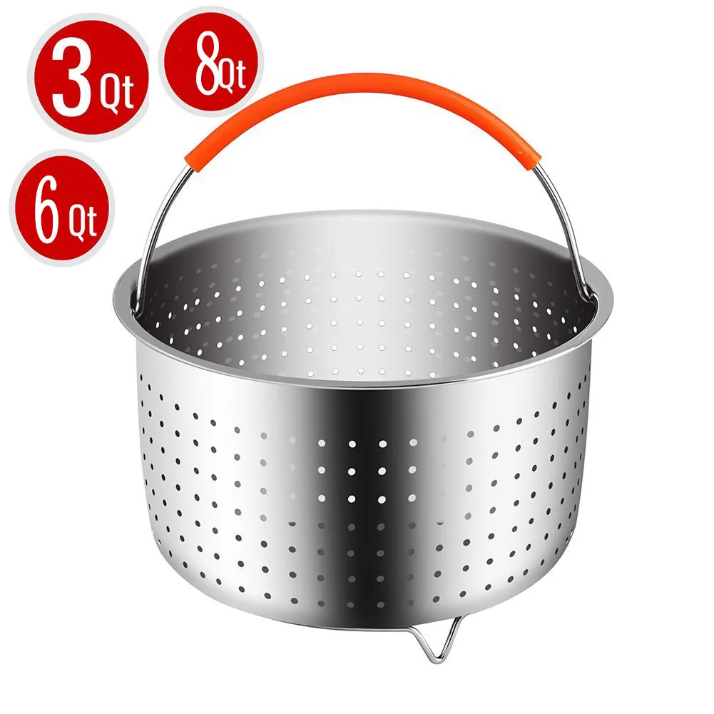 9inch Silver MOONBROOK Steamer Basket with Silicone Handle for Instant Pot 6 or 8 Quart 304 Stainless Steel 6PCS Vegetable Basket Pressure Cooker Accessories Set 